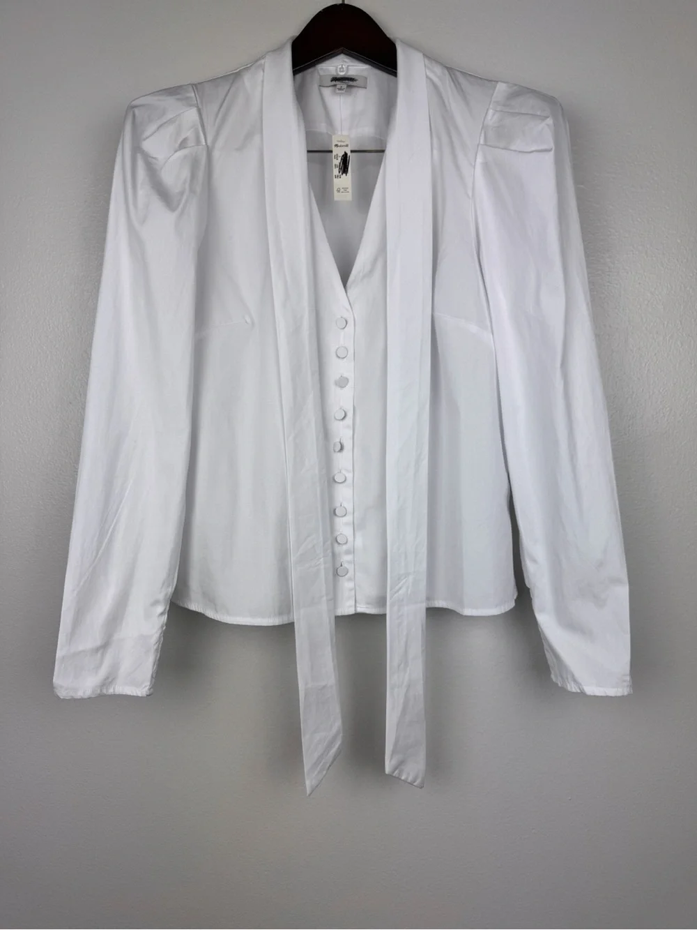Madewell V-Neck Cotton Button Front Removeable Necktie Top White Size S NWT